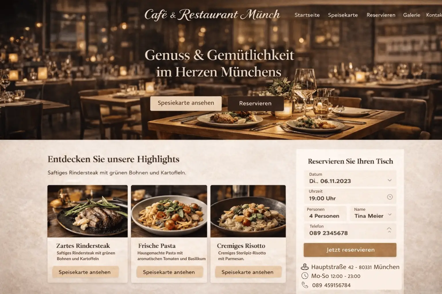 Webdesign Agentur Beispiel – Restaurant Website im Standard-Paket