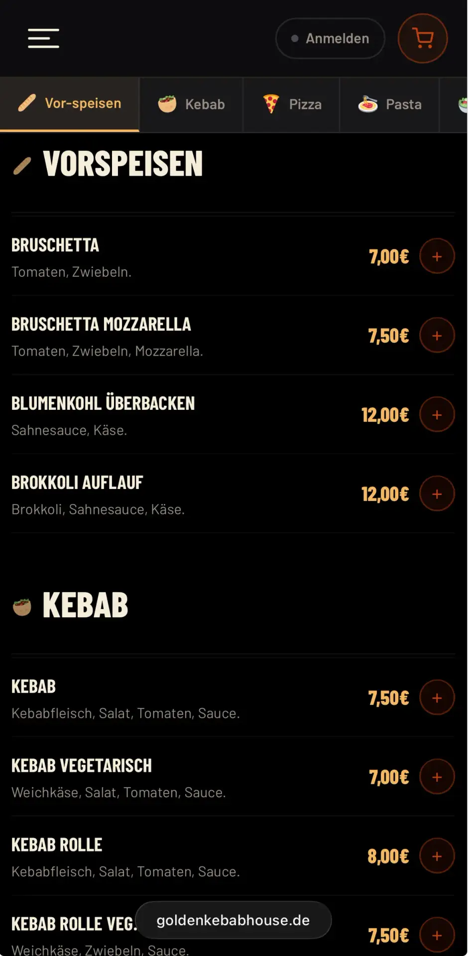 Golden Kebab Onlineshop – Premium-Paket Webdesign