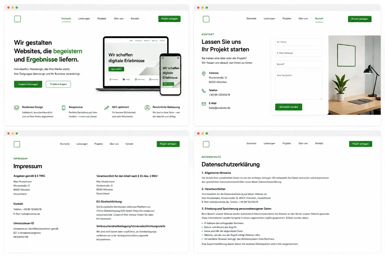 Vier Seiten Website Basic-Paket – Startseite, Impressum, Datenschutz und Unterseite für eine professionelle Webseite von Webfire Marketing aus Fulda
