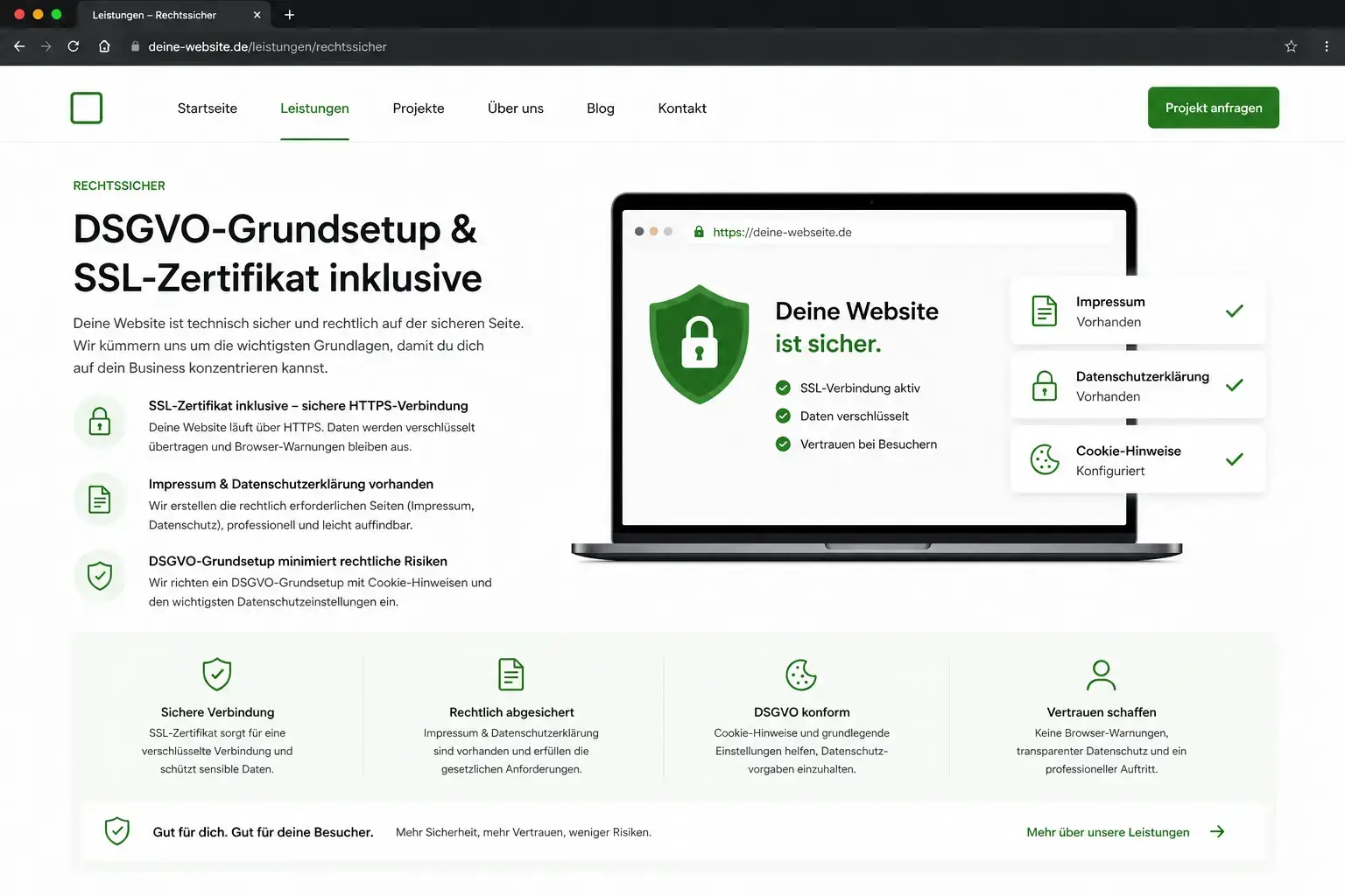 DSGVO-konforme Website mit SSL-Zertifikat – HTTPS-Verschlüsselung, Datenschutz und Impressum im Basic-Paket von Webfire Marketing aus Fulda