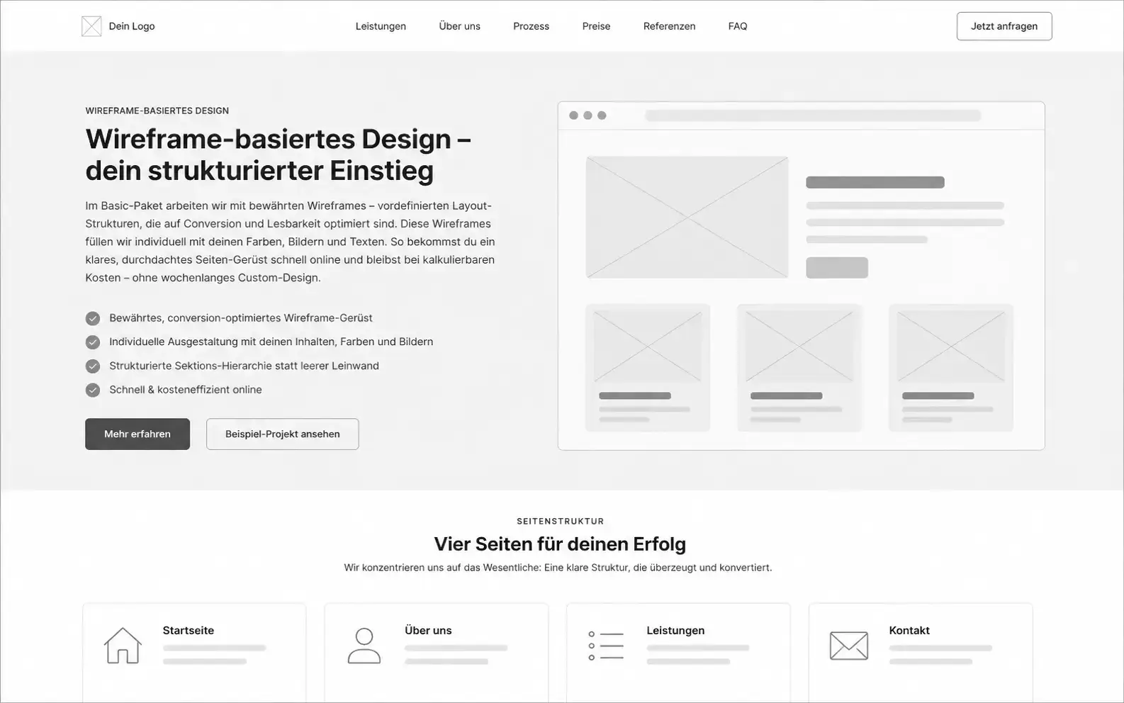 Wireframe-basiertes Webdesign für Basic-Paket – conversion-optimierte Layout-Struktur einer Website von Webfire Marketing aus Fulda
